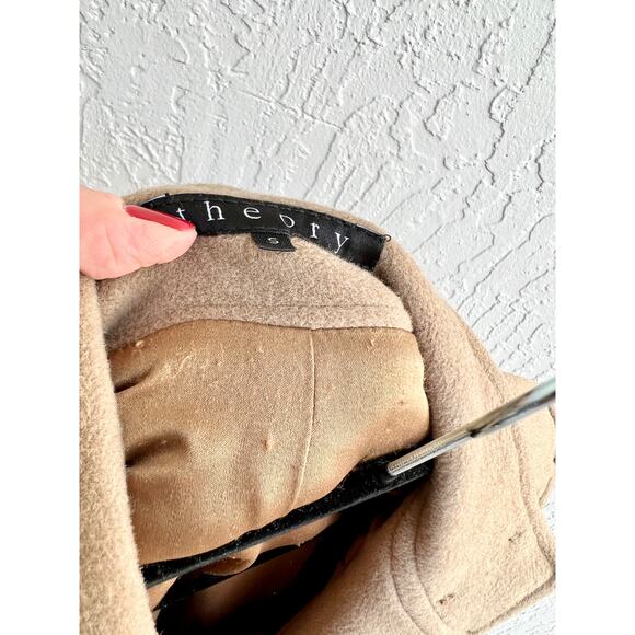 Theory Wool Blend Long Sleeve Double Breasted Pea Coat Jacket Brown Womens S - Picture 9 of 9